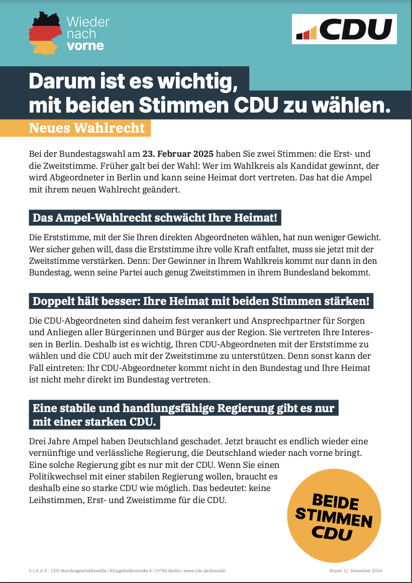 Flugblatt Neues Wahlrecht Deutschland 2025